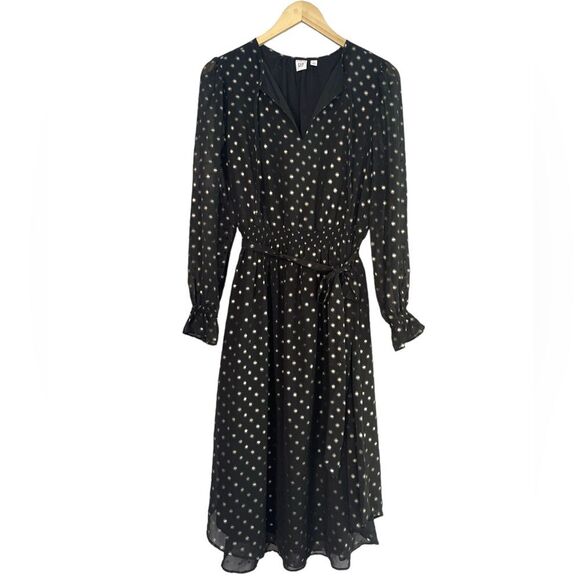 Gap Black Metallic Polka Dot Long Sleeve Midi Dress Women’s Size Small - Picture 3 of 9